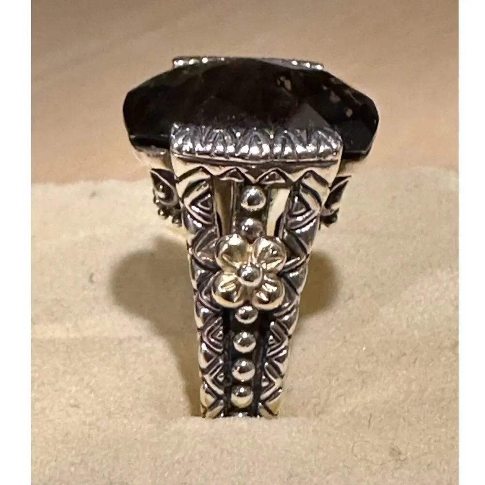 Barbara Bixby Sterling Silver 18K Gold Smoky Quartz Faceted Ring Size 9.5